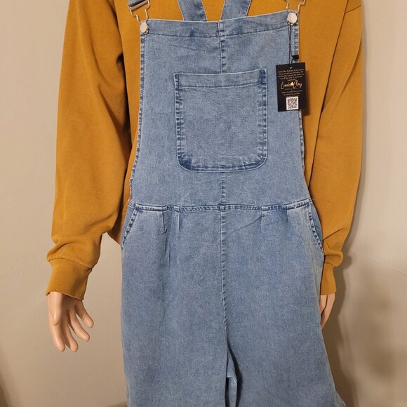 Stylish Wide Leg Medium Blue Denim Overalls/ Jumpsuits (S-2XL) - Picture 7 of 8